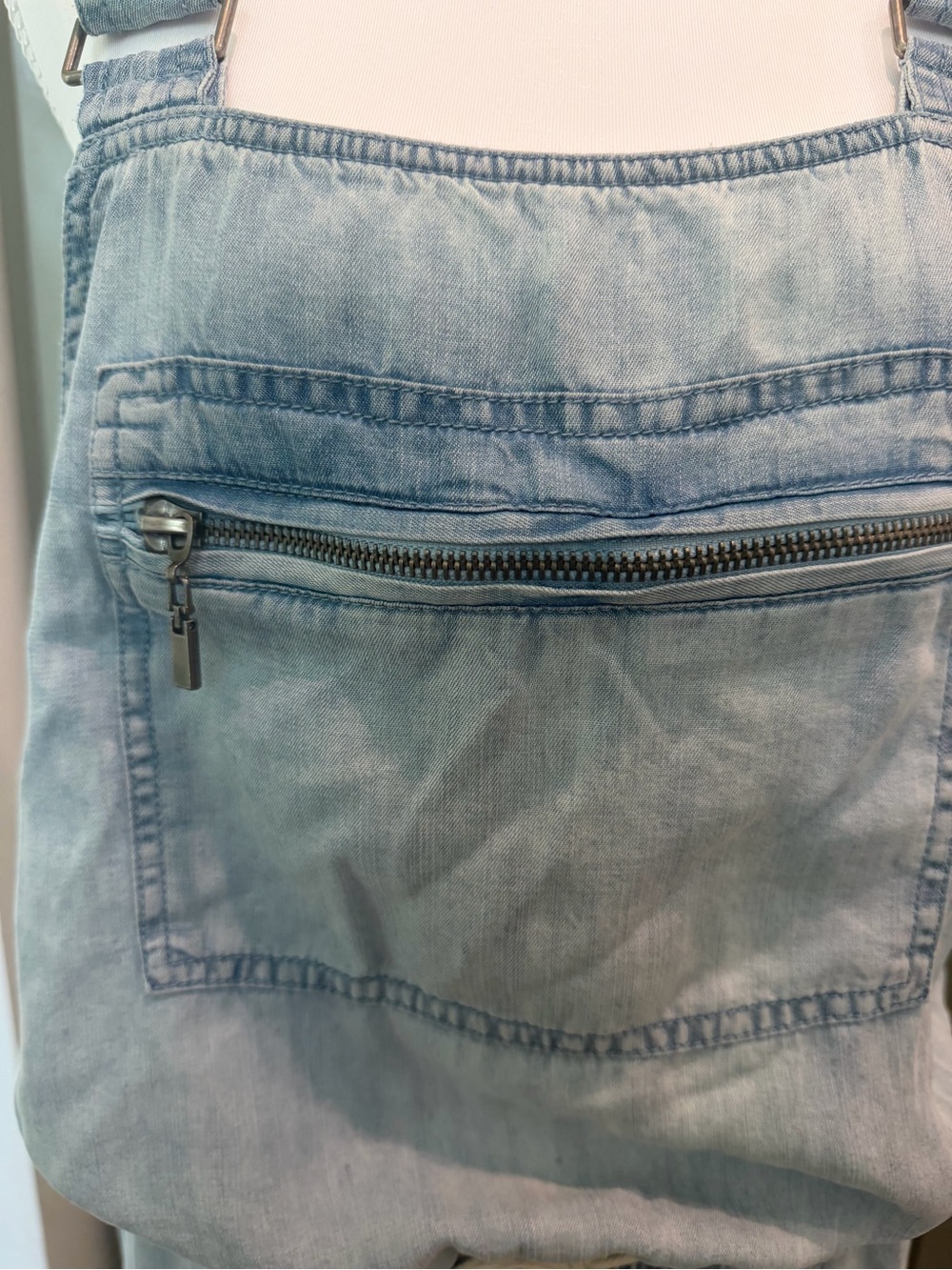 Light Wash Denim Jumpsuit with Drawstring Waist - Picture 5 of 10